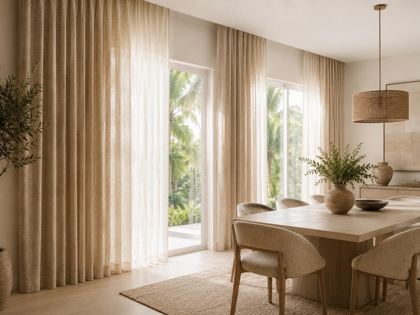 Custom drapery in a modern dining room